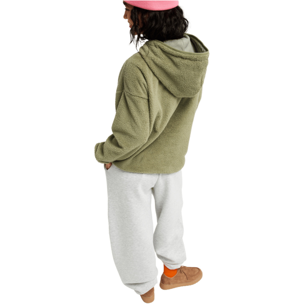 2026 Roxy Womens Cool Calling Sherpa Hoodie ERJPF03168 - Oil Green